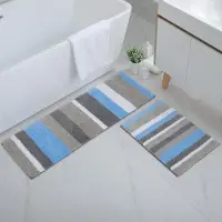 Famanu – Antislip badmatset - 2 - delig - microvezel - absorberend - zacht - hoogpolig - 40 x 60 cm + 40 x 120 cm - blauw/grijs