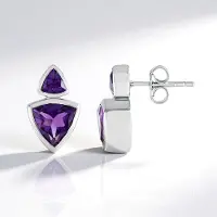 Cavill - Zilveren Oorbellen - 925 Sterling Zilver Geplatineerd - 2.215 Ct Marokkaanse Amethist Triljant - Elegante Paarse Damesoorbellen
