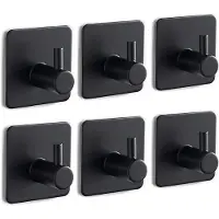 Famanu - Zelfklevende handdoekhouder, 6 stuks, zwart, sterke wandhaken zonder boren voor badkamer en keuken