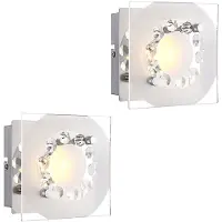 Globo Wandlamp Wandlamp Slaapkamerlamp Woonkamer K5 kristallen, glas chroom, 1x LED 4W, HxLxB 9,5x12x12 cm, set van 2