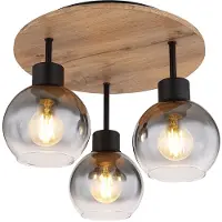 Globo Plafondlamp Slaapkamerlamp Plafondspot Kap van houteffectglas 3-lichts plafondlamp, metaal MDF, 3x E27 fitting, DxH 38x30 cm