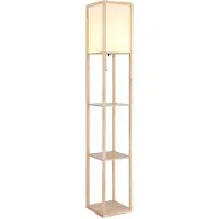 Globo Lighting Vloerlamp Vloerlamp textiel wit Houten lamp Woonkamerlamp Houten plank staand, 1x E27 fitting, LxBxH 26x26x159 cm