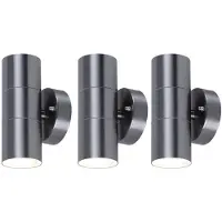 V-TAC Set van 3 buitenlampen UP DOWN wandspots van roestvrij staal gevels glazen tuinlampen