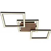 Globo Plafondlamp houtlook plafondlamp woonkamerlamp LED design licht bruin zwart, 24W 1400lm warm wit, LxH 63x5,7 cm