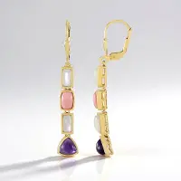 Cavill - Lange Oorbellen 925 Sterling Zilver - 4,59 ct Amethist, Roze Opaal & Maansteen - Triljant & Cabochon Slijpvorm - Elegant Handgemaakt