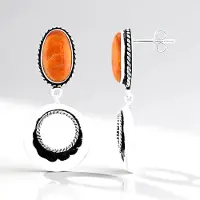 Cavill - 925 Sterling Zilveren Oorbellen met Oranje Ovale Cabochon Oesters 7 896 ct - Handgemaakte Elegant Zilveren Oorstekers Dames Sieraden