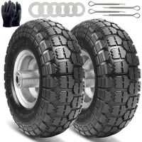 Markenlos set van 2 massieve rubberwielen, 4.10/3.50-4, 260 x 85 mm, met stalen velg, geschikt voor kruiwagens of aanhangwagens – zwart