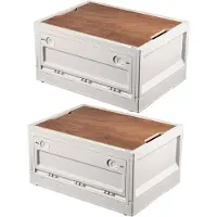 Markenlos opbergbox met deksel, 2x 38 liter, stapelbaar - Campingbox met 4 wielen, wit