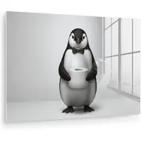 MuchoWow Glasschilderij 180x120 cm - Schilderij acrylglas - Pinguïn - WC rol - Wit - Foto op glas - Muurdecoratie woonkamer - Wanddecoratie slaapkamer - Schilderijen