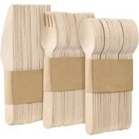 Famanu - Houten bestek set – 150 stuks – 50x lepels vorken messen – Biologisch afbreekbaar – Voor picknick feest of bbq – Vork lepel mes bestekset