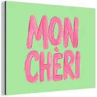 MuchoWow Aluminium schilderij 40x30 cm - Wanddecoratie metaal - Mon cheri - Groen - Roze - Metalen muurdecoratie woonkamer - Decoratie industrieel - Foto op dibond - Industriële accessoires slaapkamer