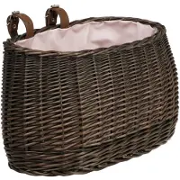TheWickerStories The Wicker Stories – Rieten fietsmand met leren riemen van 21 cm – Handgemaakt in Europa – Met binnenvoering – Voor montage aan het stuur – Donker / Pastelroze
