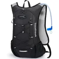 Travelhawk Drinkrugzak - Hardloop Rugzak - 2L Waterzak Geschikt - Waterafstotend Lichtgewicht Reflecterend - 12L - Zwart