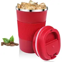 Famanu - Koffiemok, 380 ml, thermobeker voor koffie, lekvrij, gemaakt van 304 roestvrij staal, dubbelwandig geïsoleerd, autobeker, herbruikbare koffiebeker voor koffie, water en thee, rood