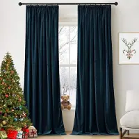 Famanu – Lange Gordijnen Fluwelen Gordijnen Kant en Klaar(300 g/m2) -Verduisterende Gordijnen Plooiband voor Woonkamer - Slaapkamer - Kinderkamer 2 Stuks - Marineblauw