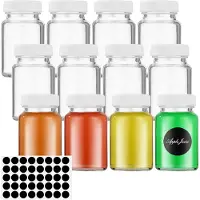Famanu - Set van 12 stuks 60ml Shot Flessen te Vullen, Met Deksel Herbruikbare Kleine Glazen, Mini Glazen Flessen, Voor Vruchtensappen, Ginger Ale, Geconcentreerde Dranken, Alcoholische