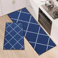 Famanu – Set van 2 keukentapijten - wasbare keukenmatten - antislip loper - absorberende deurmat voor entree en kantoordecoratie - 50 x 80 + 50 x 150 cm - blauw