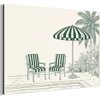 MuchoWow Aluminium schilderij 120x80 cm - Wanddecoratie metaal - Terras - Illustratie - Groen - Metalen muurdecoratie woonkamer - Decoratie industrieel - Foto op dibond - Industriële accessoires slaapkamer