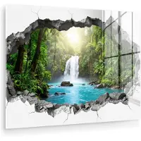 MuchoWow Glasschilderij 160x120 cm - Schilderij acrylglas - Waterval - Doorkijkje - Natuur - Foto op glas - Muurdecoratie woonkamer - Wanddecoratie slaapkamer - Schilderijen