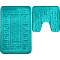 Famanu – 2 - Delige Griekse badmat antislip en zeer absorberende badmat 100% polypropyleen wasbaar voetstuk badkamer mat tapijt (groen)