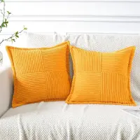 Famanu - Corduroy patchwork kussenhoezen 40x40 cm geel set 2, moderne getextureerde sierkussens, zacht voor bank slaapkamer