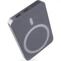 Emos Powerbank WI 522, 5000 mAh, MagSafe met doorvoerfunctie en draadloos opladen, USB-C uitgang inclusief kabel, geschikt voor iPhone, iPad, smartwatches, grijs