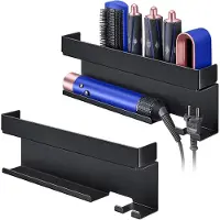 Famanu – Wandhouder zonder boren voor haardroger en stylingaccessoires, zwart