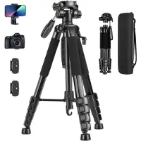 Famanu – Camerastatief 188 cm van aluminium, lichtgewicht statief met telefoonhouder voor foto en video