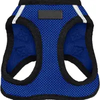 Famanu – Hondentuig - mesh voor alle weersomstandigheden - reflecterend - tegen trekken - kleine - middelgrote honden - katten - klittenband - gesp - dubbele D-ringen - koningsblauw/zwarte bies - XS