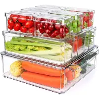 Famanu Koelkastorganizer, 10-delige set, keukenorganizer, doorzichtig, stapelbare opbergdoos, voorraaddozen voor keuken, koelkast, kast, badkamer