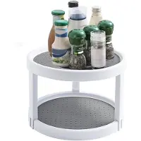 Famanu draaitafel, 25 cm, met 2 niveaus, in grijs en wit - organizer voor keuken en koelkast