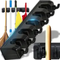 Famanu - Bezemwandhouder met 5 houders en 6 haken robuuste organizer