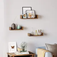 Famanu - U-vormige wandplanken set van 3, vintage bruin, zwevende planken voor woonkamer of kantoor