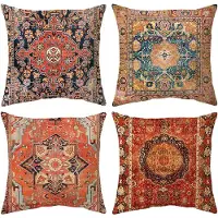 Famanu - Kussenslopen exotisch rood, 45 x 45 cm, set van 4, decoratieve, vierkante zachte kussenslopen, dubbelzijdige bedrukte boheemse kussenbeschermers voor woonkamer, bank, slaapkamer