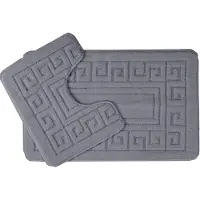 Famanu – Anti - slip badmat in Griekse stijl - Set van 2 badmatten - Inclusief 1 badmat (50 × 80 cm) en 1 toiletmat (50 × 40 cm) - houtskool