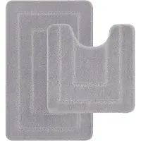 Famanu – Antislip badmat 2-delig Ichra extra zacht waterabsorberende badkamermatten 100% polypropyleen wasbaar voetstuk badtapijt douche badmat badkamertapijt voor toilet (grijs)