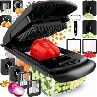 Markenlos - 9-in-1 groentesnijder zwart – compacte handmatige snijmachine voor salade en groenten