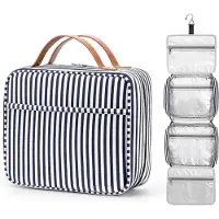Famanu – Toilettas om op te hangen - grote reis-toilettas om op te hangen - cosmeticatas - make-up-organizer met 4 vakken en 1 stevige haak voor dames - blauw - mode