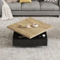 STILVORA Salontafel - 360 Graden Draaibaar Bovenblad Met Verborgen Lade - Voor Woonkamer En Kantoor - Spaanplaat - 70x70x36 Cm - Walnoot