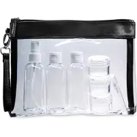 Famanu – Transparante toilettas 100 ml en 1 liter - handbagage geschikt - reis-cosmeticatas met rits - zwart