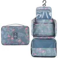 Famanu - Toilettas voor dames en heren, 25,5 x 17 x 8,5 cm, om op te hangen, compact, met 4 vakken, waterdichte toilettas, voor op reis, opvouwbare make-uptas, groot, voor meisjes, make-up, A, mode