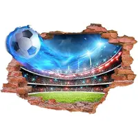 Famanu – Muursticker voetbal kinderkamer 3D voetbal muursticker zelfklevend doorbraak voetbal muursticker grote decoratie kinderkamer jongens slaapkamer 68 × 45 cm