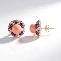 Cavill - Zilveren Oorbellen met 2 Roze Opalen 4 92 ct en Amethist - 925 Sterling Zilver Rosé Verguld - Elegante Oorsieraden 15 mm