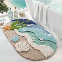 Famanu – Badmat 61 x 92 cm - Zacht Absorberende Badkamermat - Antislip Badkamertapijt - Machinewasbare Ovale Badmatten voor Badkamervloer - Toilet - Douche - Badkamer Accessoires - Marineblauw