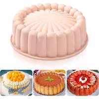 Famanu - Siliconen bakvorm 20 cm Charlotte taartvorm zonnebloem ronde siliconen vormen anti-aanbaklaag geribbelde taartvorm voor verjaardagsfeest DIY bakgereedschap