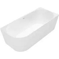 REA - Badkuip - Bellanto slim 150 Right Wit + Geborstelde koperen stopkap - 150 x 74 x 58 cm