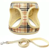 Famanu – Hondentuig voor kleine honden met riem - anti-trektuig Reflecterend ademend borsttuig - puppytuig voor kleine - middelgrote honden (Beige - L)