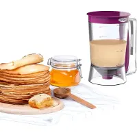 Famanu - Deegdispenser 900 ml met Deksel en Schaal, dispenser voor pannenkoeken, omeletten en bakbeslag, netjes gieten en nauwkeurig afmeten