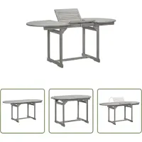 The Living Store Acacia Hout - Tuintafel - Tuintafel (120-170)x80x75 cm massief acaciahout - Buitentafel - Eetkamertafel - Grijze Tafel