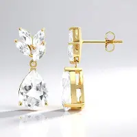 Cavill - Zilveren Oorbellen 925 Sterling Zilver Witgoud Plating - Witte Topaas 11,33 ct - Peervorm & Marquise Geslepen - Elegant 25 mm